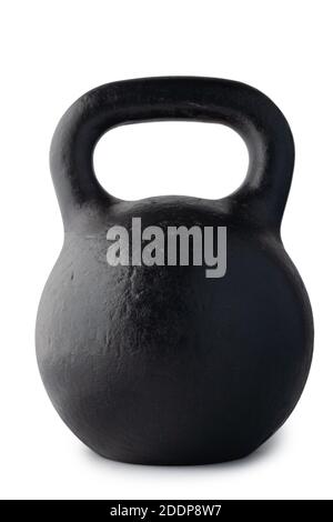 Kettlebell noir en fonte d'URSS isolé sur fond blanc. Poids 2 pood, 72 livres, 32 kilogramme. Banque D'Images