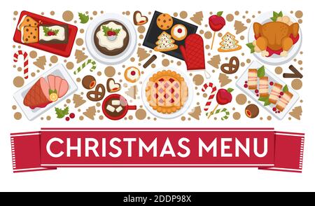 Menu de Noël, restaurants ou plats de dîner vector Illustration de Vecteur