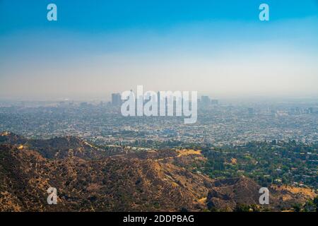 Une vue aérienne du paysage de Los Angeles depuis Les collines d'Hollywood Banque D'Images