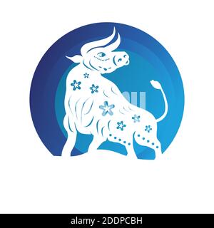 Nouvelle année Bull. Bonne Année. Symbole du zodiaque chinois de la nouvelle année 2021. Taureau, bœuf, vache. Illustration de Vecteur