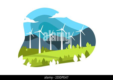 Concept écologique en style papier avec illustration Vector des éoliennes Illustration de Vecteur