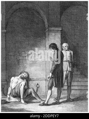 John Howard (1726-1790) visite d'une prison, gravure de Francesco Bartolozzi, 1780 Banque D'Images