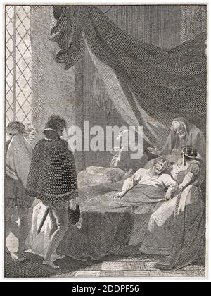 La mort du roi Henri V d'Angleterre (1386-1422), le 31 août 1422, gravure de William Bromley après Robert Smirke, 1816 Banque D'Images