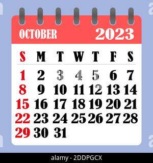 Calendrier des lettres pour octobre 2023. La semaine commence le dimanche. Concept du temps, de la planification et de la planification. Conception plate. Calendrier amovible pour le mois. VVecto Illustration de Vecteur