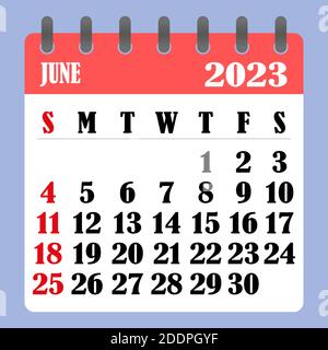 Calendrier des lettres pour juin 2023. La semaine commence le dimanche. Concept du temps, de la planification et de la planification. Conception plate. Calendrier amovible pour le mois. Vecteur i Illustration de Vecteur