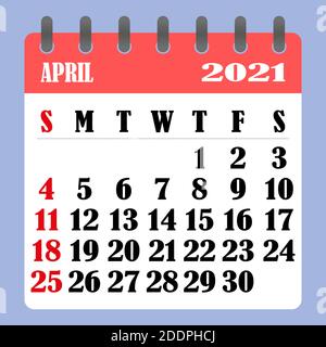 Calendrier des lettres pour avril 2021. La semaine commence le dimanche. Concept du temps, de la planification et de la planification. Conception plate. Calendrier amovible pour le mois. Vecteur Illustration de Vecteur