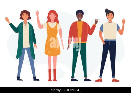 Les jeunes agitant la main pack illustration vectorielle Illustration de Vecteur