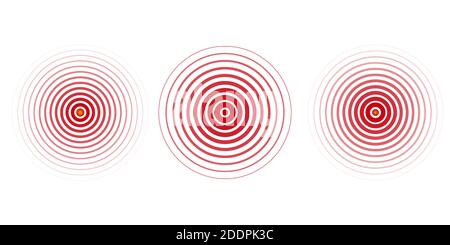 Icône de concentration de la douleur cercles rouges transparents, symbole de concentration de la douleur pour les analgésiques, les maux de tête, les maux de dents, les douleurs musculaires et gastriques, et plus encore. Ven Illustration de Vecteur