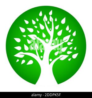 Arbre avec feuilles. Modèle de logo, badges, étiquettes et logos pour votre entreprise. Plantes, nature et écologie. Arbre blanc dans un cercle vert. Vecteur Illustration de Vecteur