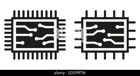 Deux icônes de puce ou de puce. Processeur de l'ordinateur central, symbole de puce noire. Style plat. Illustration vectorielle Illustration de Vecteur