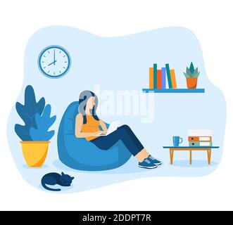 fille avec un ordinateur portable assis sur la chaise. Illustration de Vecteur