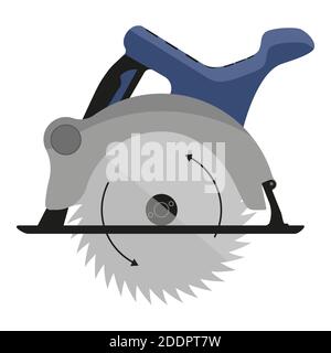 Scie circulaire électrique avec engrenages à disques en acier isolés sur fond blanc. Outils à main électriques pour couper le bois ou le métal. Modèle de logo. Vecteur Illustration de Vecteur