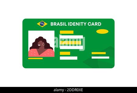 Modèle de carte d'identité Brasil. Carte d'identification sud-américaine badge professionnel de données en plastique sécurisé avec passe. Illustration de Vecteur