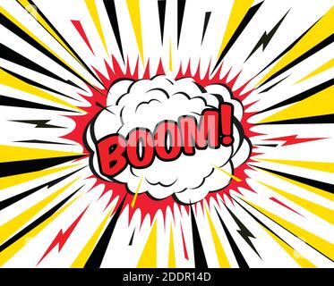 Ballon de bande dessinée sur fond blanc et Boom. Illustration vectorielle. Illustration de Vecteur