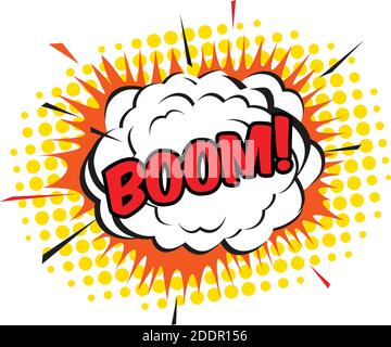 Ballon de bande dessinée sur fond blanc et Boom. Illustration vectorielle. Illustration de Vecteur