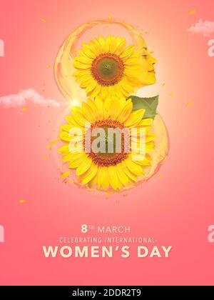 Bonne Journée internationale de la femme. 8 mars. Une illustration 3D créative et conceptuelle illustrant le pouvoir infini des femmes. Creative est utile à Oil co. Banque D'Images