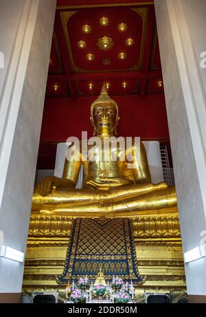 L'image de bouddha dans le vihan principal à Wihan Phra Mongkhon Bophit dans la province d'Ayutthaya en Thaïlande. Mise au point sélective. Banque D'Images