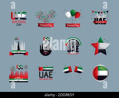 Ensemble de symboles de la journée nationale des Émirats arabes Unis à motif vectoriel Illustration de Vecteur