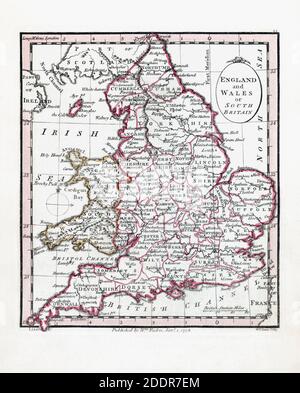 Angleterre et pays de Galles à la fin du XVIIIe siècle. Après une carte du cartographe et éditeur William Faden, gravée par William Palmer. Banque D'Images