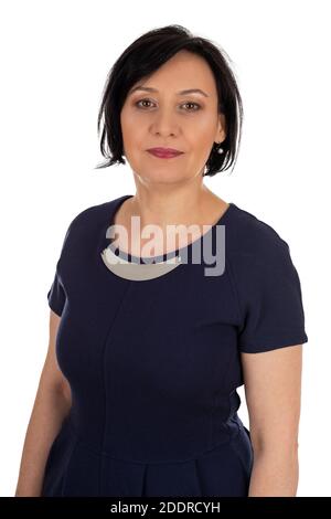 Portrait d'une belle femme d'âge moyen posant sur un arrière-plan isolé Banque D'Images