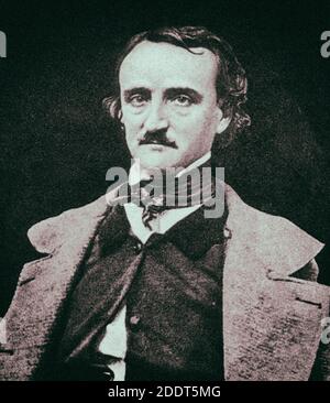 Photo rétro d'Edgar Allan PoE. Edgar Allan PoE (1809 – 1849) est un écrivain, poète, rédacteur et critique littéraire américain. PoE est surtout connu pour son poe Banque D'Images