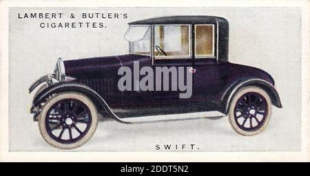 Cartes de cigarettes anciennes. Cigarettes Lambert & Butler (série de voitures automobiles, 25 cartes). Modèle de voiture SWIFT HP 12 (1912), 1560 ou 1778 cc à soupape latérale 2 cyl Banque D'Images