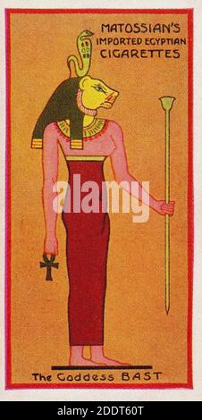 Cartes de cigarettes anciennes. Cigarettes Henly & Watkins (série Ancient Egyptian Gods). La déesse Bast. 1924 Bastet ou Bast était une déesse de l'ancien E. Banque D'Images