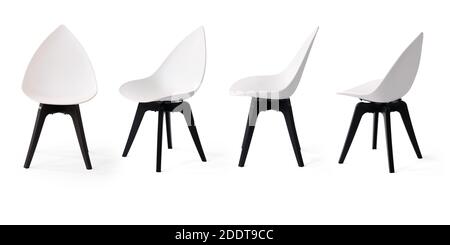 Chaise simple sous différents angles sur fond blanc Banque D'Images