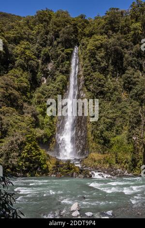 Thunder Creek Falls, Haast Pass, Nouvelle-Zélande Banque D'Images