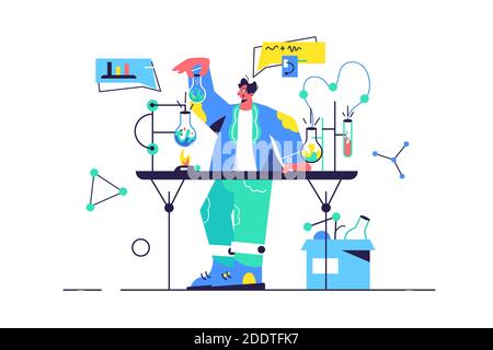 Homme travaillant sur des objets chimiques dans le laboratoire Illustration de Vecteur
