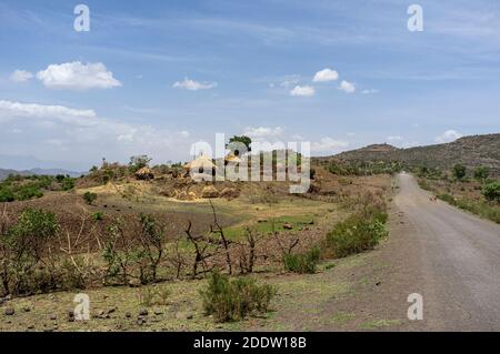 Route à travers le parc national des montagnes Semien ou Simien à Amhara dans les Highlands éthiopiens en Éthiopie Banque D'Images