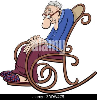 Illustration de dessin animé d'un homme d'âge mûr senior ou grand-père dans la chaise à bascule Illustration de Vecteur