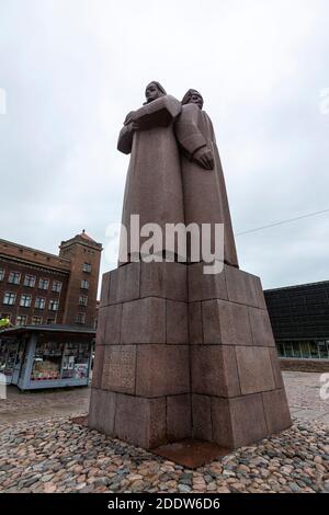 Monument letton des fusiliers, Latviešu strēlnieku laukums, Riga, Lettonie Banque D'Images