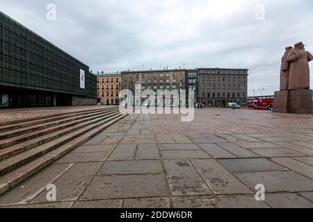 Monument letton des fusiliers, Latviešu strēlnieku laukums, Riga, Lettonie Banque D'Images