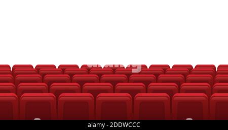 Salle de cinéma, sièges rouges. Rangées vides de sièges de cinéma rouge, intérieur de cinéma. Illustration vectorielle d'événement de premier film cinématographique Illustration de Vecteur