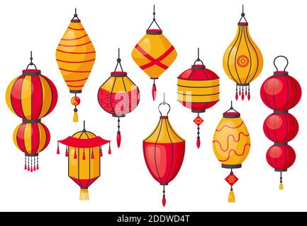 Lanterne traditionnelle orientale. Lanternes en papier chinois, décoration de rue asiatique, lanternes de chinatown. Illustrations vectorielles de lampe en papier traditionnelles Illustration de Vecteur