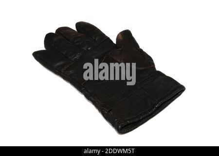 Gants en cuir noir pour hommes isolés sur fond blanc Banque D'Images