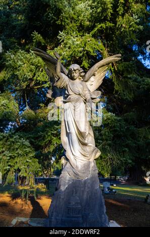 Tombe de Reginald Howell avec une statue d'un ange dans le cimetière du Sud, cimetière de Brookwood Glades of Remembrance, Woking, Surrey, sud-est de l'Angleterre Banque D'Images