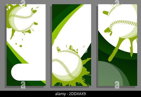 Le baseball frappe le mur avec des éclaboussures. Jeu de flyers verticaux. Modèles d'invitation sportive, bannières, brochures. Tournoi de baseball américain. Sport e Illustration de Vecteur