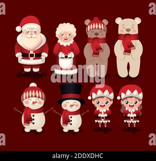 ensemble d'icônes de noël sur fond rouge Illustration de Vecteur