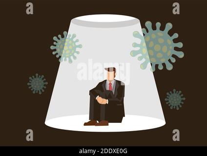 Homme d'affaires piégé sous terre. Concept de solitude et de dépression de la distanciation sociale, séjour isolé à la maison et impact sur les affaires pendant COVID-19 cor Illustration de Vecteur