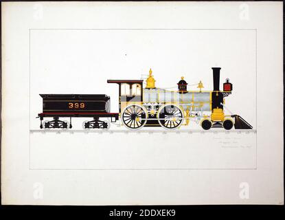 Locomotive à huit roues à partir d'une gravure du 19ème siècle.. Banque D'Images