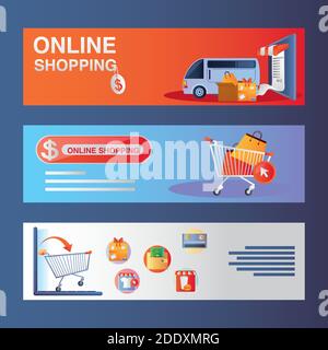 illustration du vecteur du marché des achats en ligne, des paiements mobiles, des services de livraison de fret Illustration de Vecteur