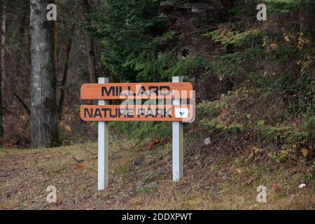 Courtenay, Canada - novembre 21,2020 : vue du panneau Parc naturel de Millard à Courtenay Banque D'Images