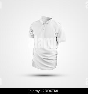 Modèle de polo blanc pour homme avec boutons et col, rendu 3D, isolé en arrière-plan, vue de face. Maquette d'un t-shirt tendance à la marque pour la présentation Banque D'Images