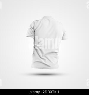 Maquette d'un polo blanc blanc blanc élégant rendu 3D, t-shirt homme avec col, isolé en arrière-plan, vue arrière. Modèle de vêtements tendance en gros plan Banque D'Images