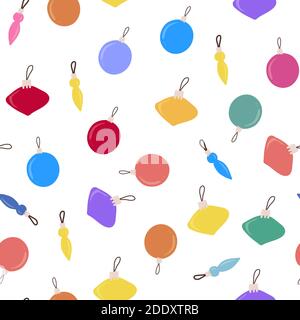 Motif rétro sans couture avec jouets pour arbres de Noël pour un motif en papier et en tissu. Art traditionnel des vacances d'hiver. Style dessin animé. Fond de mode vectoriel. Illustration de Vecteur