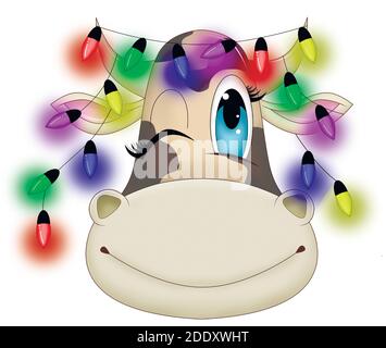 Un taureau blanc avec un sourire et une guirlande ses cornes Illustration de Vecteur