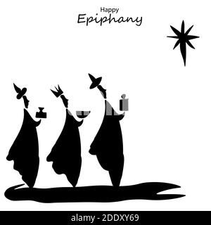 Illustration vectorielle d'Epiphany, un festival chrétien. Jésus Christ peu après sa naissance. Résumé 3 rois regardant l'étoile dans un fond de nuit sombre Illustration de Vecteur