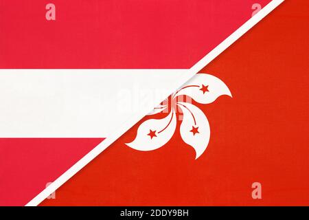 Autriche et Hong Kong, drapeaux nationaux du textile. Relation, partenariat et rapprochement entre deux pays. Banque D'Images